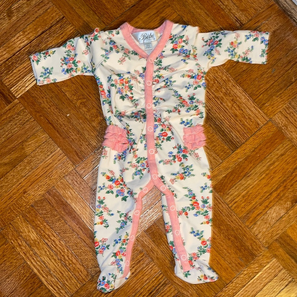 Bebe rose print ruffle one piece footie Newborn